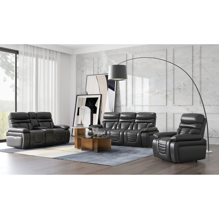 Latitude Run® Eftychios 3 Piece Genuine Leather Reclining Living Room